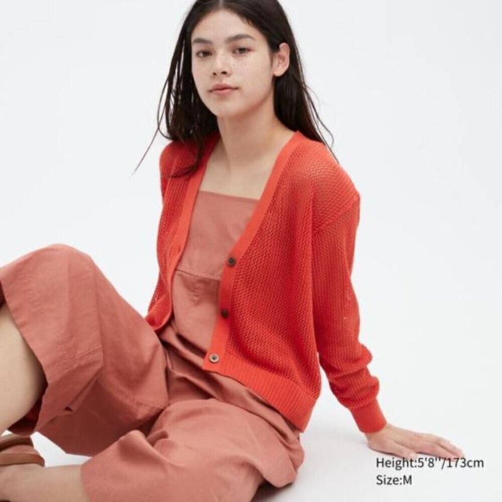 Uniqlo Womens Xsmall Mesh Long-Sleeve Short Cardigan
